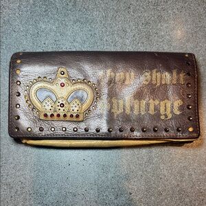 RARE Isabella Fiore “Thou Shalt Splurge” Leather Wallet • Crown Studded